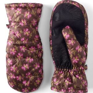 Lands' End Wanderweight Puffer Mittens - Brown Ikat Floral - Size L